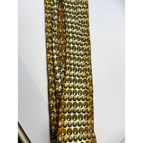 Franco Di Napoli Mens Silk Tie With Retro Geometric Print In Gold Cream & Black - Picture 4 of 6